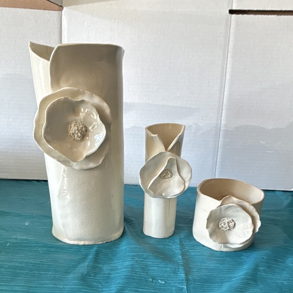 RARE Art Designer: LBH designs, Ceramic Handmade floral Vases, Glossy Set of 3